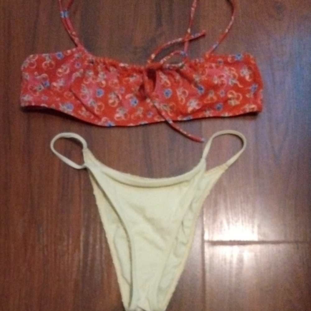 Floral Red Bikini Top and Yellow Bottom